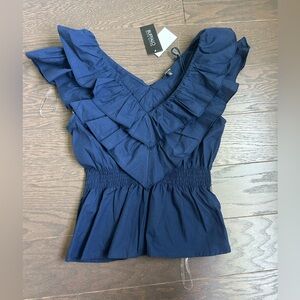 Buffalo David navy Ruffled Blouse. Size S